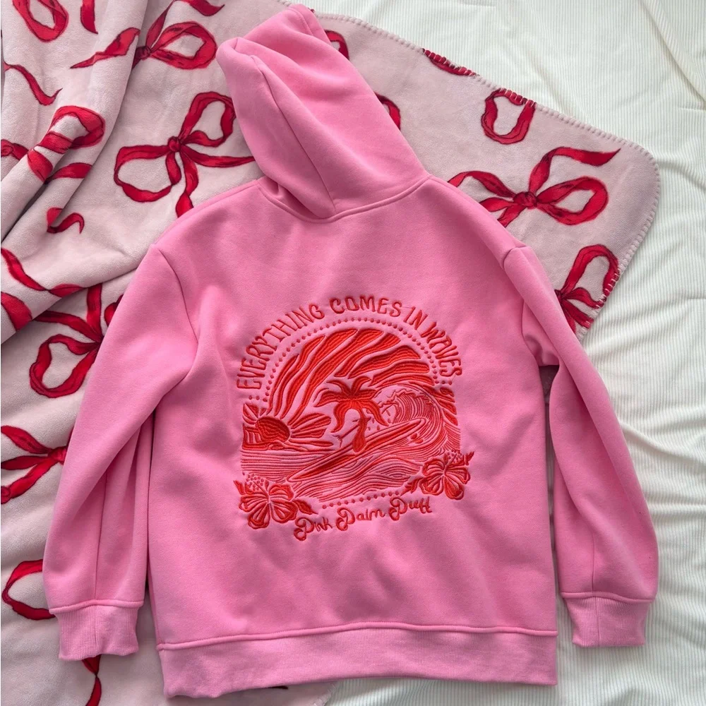 Pink Hoodie with Red Embroidery - Picture 2 of 3